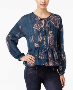 William Rast Devon Embroidered Printed Peasant Top