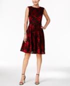 Tahari Asl Glitter Flocked Floral A-line Dress