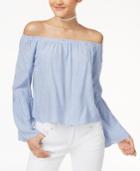 Love, Fire Juniors' Striped Off-the-shoulder Bell-sleeve Blouse