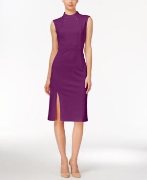 Ivanka Trump Embellished Mock-neck Sheath Dress