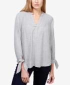 Lucky Brand Split-neck Tie-cuff Top
