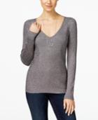 Inc International Concepts Metallic V-neck Sweater, Only At Macy's