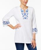 Charter Club Embroidered Lace Cotton Tunic, Only At Macy's