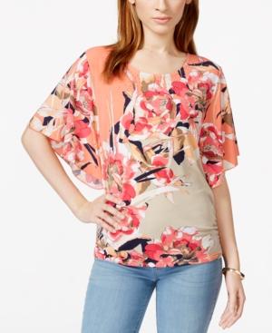 Jm Collection Printed Butterfly-sleeve Blouse, Only At Macy's