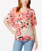 Jm Collection Printed Butterfly-sleeve Blouse, Only At Macy's