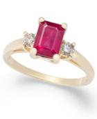14k Gold Ring, Ruby (1-1/5 Ct. T.w.) And Diamond (1/5 Ct. T.w.) Emerald-cut 3-stone Ring