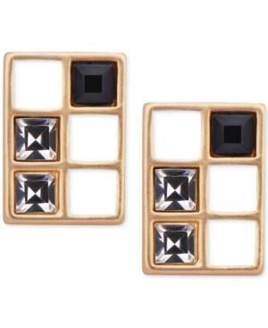 T Tahari Gold-tone Crystal Grid Stud Earrings
