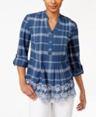 Style & Co Petite Cotton Plaid Eyelet Top, Only At Macy's