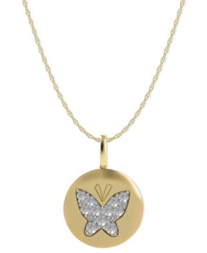 Diamond Butterfly Disk Pendant Necklace In 14k Gold (1/10 Ct. T.w.)