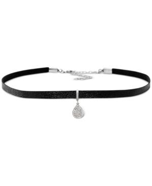Giani Bernini Cubic Zirconia Pave Teardrop Faux Leather Choker Necklace In Sterling Silver, Only At Macy's
