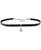 Giani Bernini Cubic Zirconia Pave Teardrop Faux Leather Choker Necklace In Sterling Silver, Only At Macy's