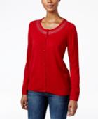 Karen Scott Luxsoft Rhinestone Cardigan, Only At Macy's