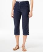 Karen Scott Petite Button-cuff Dark Denim Wash Capri Jeans, Only At Macy's
