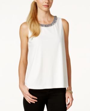 Charter Club Sleeveless Fringe-neckline Top, Only At Macy's