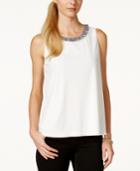 Charter Club Sleeveless Fringe-neckline Top, Only At Macy's