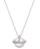 Inc International Concepts Silver-tone Pave And Imitation Pearl Pendant Necklace, Only At Macy's