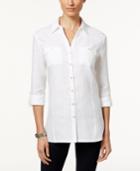 Jm Collection Petite Linen Tab-sleeve Shirt, Only At Macy's