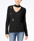 Almost Famous Juniors' Ripped Choker Sweater