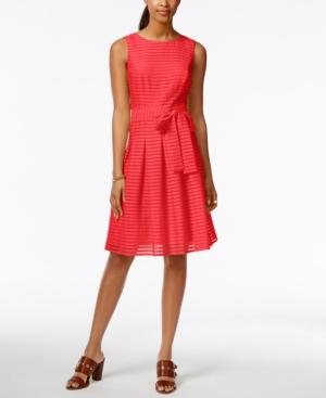 Tommy Hilfiger Illusion-stripe Pleated Dress, Only At Macys.com