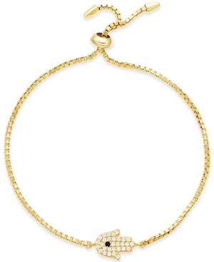 Studio Silver Cubic Zirconia Adjustable Hamza Bracelet In Sterling Silver Or 18k Gold