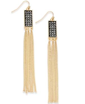 Thalia Sodi Gold-tone Pave Long Fringe Earrings, Created For Macy's