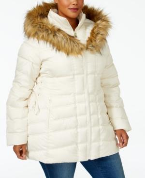 Betsey Johnson Plus Size Faux-fur-trim Corset Puffer Coat