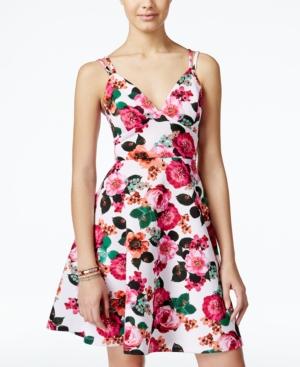 Xoxo Juniors' Floral-print Lattice-back Fit & Flare Dress