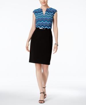 Connected Petite Belted Contrast-print Dress