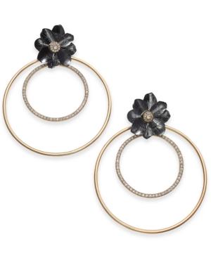 Thalia Sodi Two-tone Crystal Flower Double Hoop Earrings, Created For Macy's