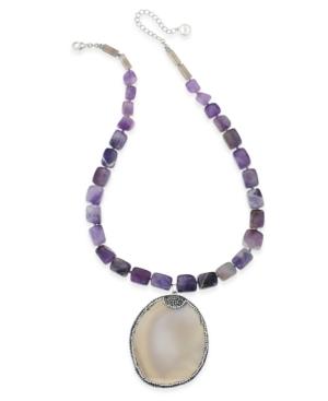 Paul & Pitu Naturally Silver-tone Agate And Amethyst Pendant Necklace