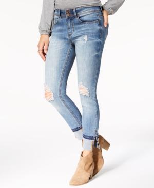 Indigo Rein Juniors' Ripped Vented-cuff Skinny Jeans