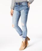 Indigo Rein Juniors' Ripped Vented-cuff Skinny Jeans