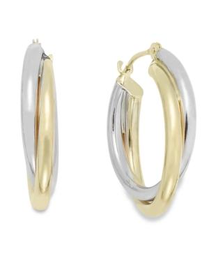 Interlocking Hoop Earrings In 10k White And 10k Yellow Gold, 19mm
