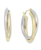 Interlocking Hoop Earrings In 10k White And 10k Yellow Gold, 19mm