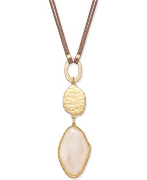 Inc International Concepts Gold-tone White Resin Stone Faux Suede Long Length Pendant Necklace, Only At Macy's