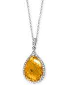 Effy Citrine (5-1/10 Ct. T.w.) And Diamond (1/8 Ct. T.w.) Pendant Necklace In 14k White Gold
