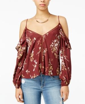 Astr Chantal Printed Cold-shoulder Top