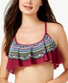 California Waves Hypnotic Optic Strappy-back Flounced Bikini Top Women's Swimsuit