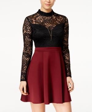 B Darlin Juniors' Lace Mock-neck Fit & Flare Dress