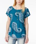 Lucky Brand Printed Cuffed-sleeve T-shirt