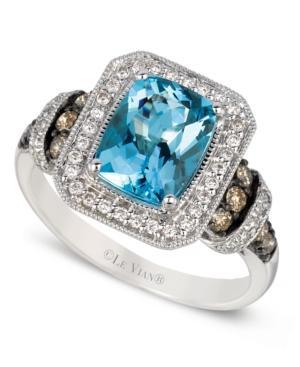 Le Vian Aquamarine And White And Chocolate Diamond Ring (1-9/10 Ct. T.w.) In 14k White Gold