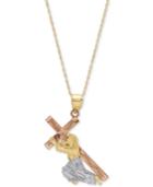 Tricolor Jesus & Cross 18 Pendant Necklace In 14k Gold, Rose Gold & Rhodium-plate