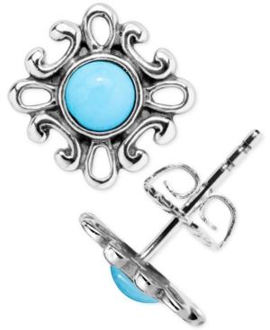 American West Turquoise Filigree Stud Earrings (3/4 Ct. T.w.) In Sterling Silver