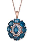 London Blue Topaz (4-5/8 Ct. T.w.) & Diamond (1/8 Ct. T.w.) 18 Pendant Necklace In 14k Rose Gold