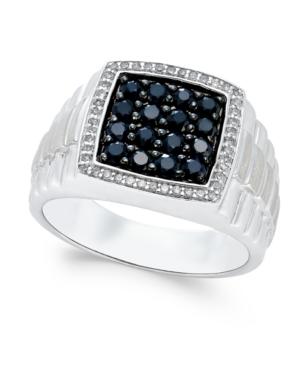 Men's Black Sapphire (1 Ct. T.w.) And White Sapphire (1/5 Ct. T.w.) Ring In Sterling Silver