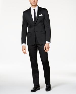 Calvin Klein Men's Slim-fit Black Solid Peak Lapel Suit