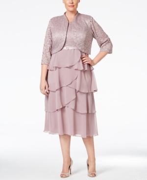 R & M Richards Plus Size Lace Tiered Dress And Jacket