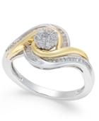 Diamond Cluster Two-tone Swirl Ring (1/3 Ct. T.w.) In Sterling Silver In 14k Gold