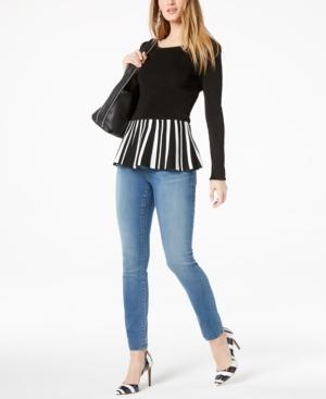 Inc International Concepts Striped-hem Peplum Sweater, Created For Macy's