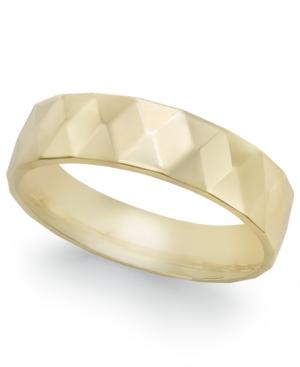 Geometric Textured Wedding Band In 18k Gold
